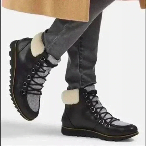 Sorel Shoes - Sorel Women's Harlow Cozy Lace Up Booties Black Gray 7.5 hiking leather winter